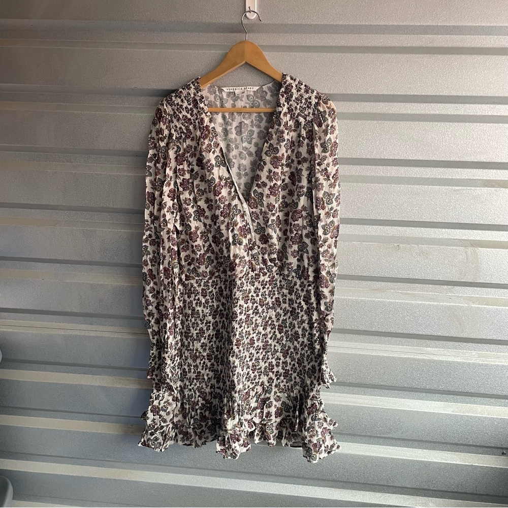 Veronica Beard Saera Floral Print Smocked Chiffon Minidress